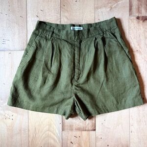 Reformation Olive Green Pleated Shorts